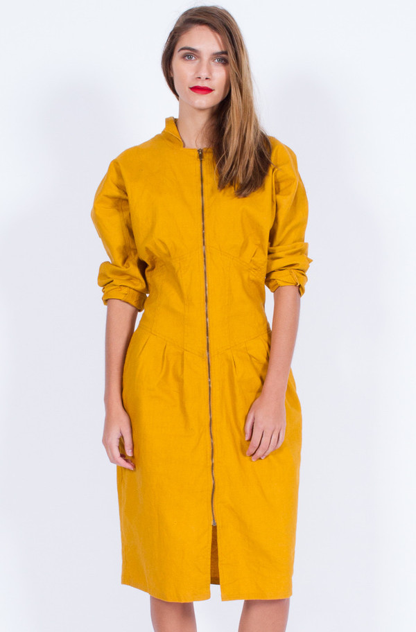 Yo Vintage! MUSTARD ZIPPER DRESS (MEDIUM) Yo Vintage! MUSTARD ZIPPER DRESS (MEDIUM)
