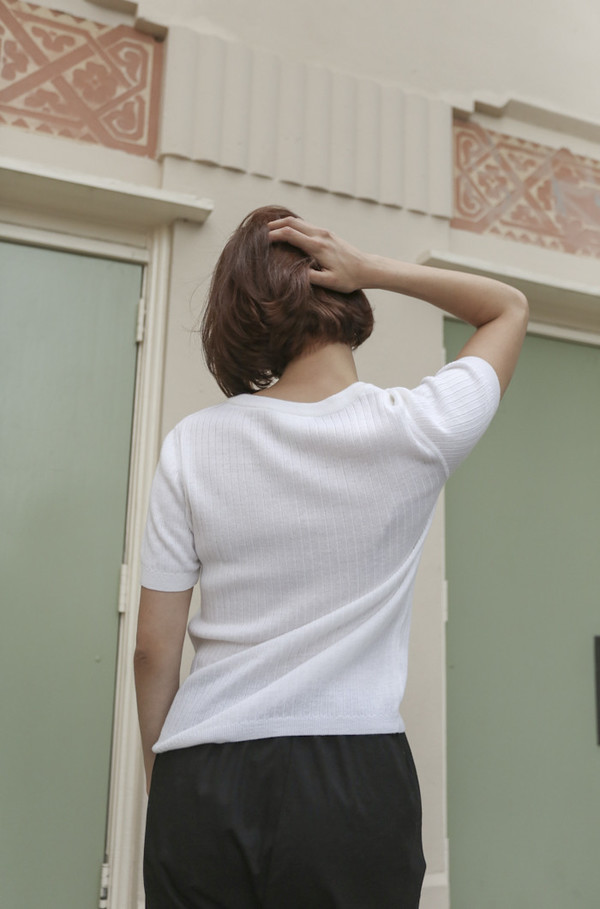 NONNA Vintage Courrèges Ribbed Henley in White NONNA Vintage Courrèges Ribbed Henley in White