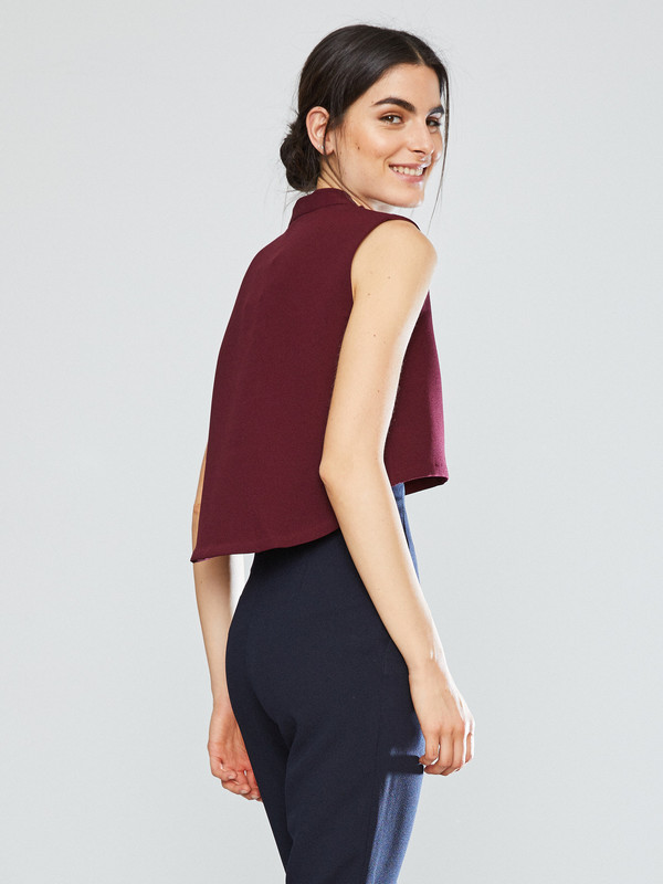 KAAREM Wind Chime Raised Collar Top in Burgundy KAAREM Wind Chime Raised Collar Top in Burgundy