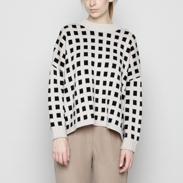 7115 by Szeki Mock-Neck Merino Plaid Sweater - Beige + Charcoal FW16 7115 by Szeki Mock-Neck Merino Plaid Sweater - Beige + Charcoal FW16