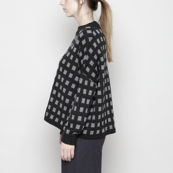7115 by Szeki Mock-Neck Merino Plaid Sweater - Charcoal + Beige FW16 7115 by Szeki Mock-Neck Merino Plaid Sweater - Charcoal + Beige FW16