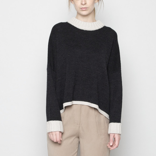7115 by Szeki Mock-Neck Merino Sweater - Charcoal + Beige FW16 7115 by Szeki Mock-Neck Merino Sweater - Charcoal + Beige FW16