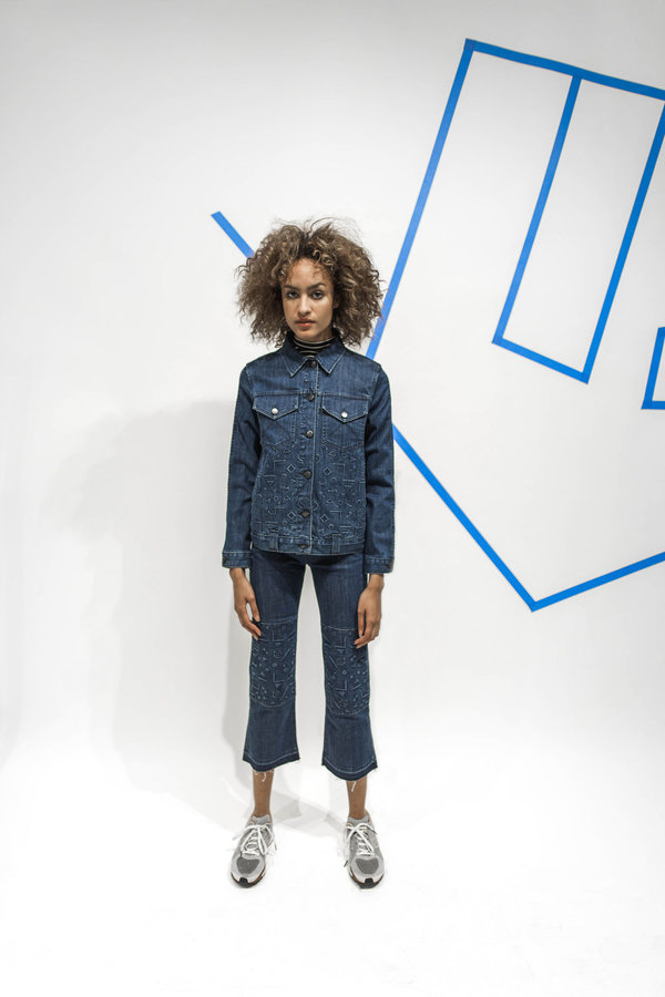 Alyssa Less Debbie Jacket - Blue Floating Shapes Alyssa Less Debbie Jacket - Blue Floating Shapes