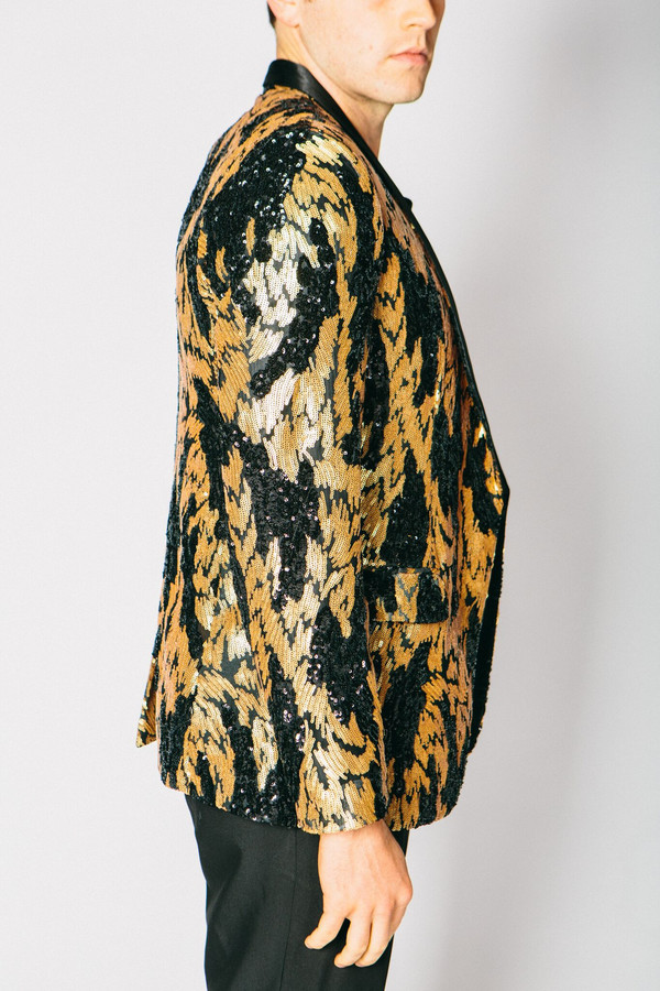 Men's Any Old Iron Black and Gold Sequin Blazer Men's Any Old Iron Black and Gold Sequin Blazer