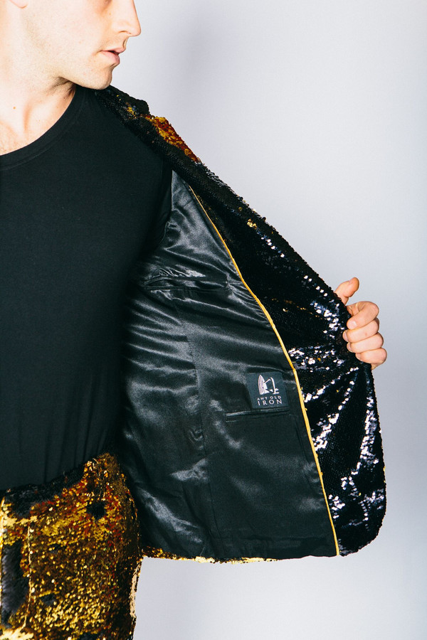 Men's Any Old Iron Gold/Black Sequin Suit Jacket Men's Any Old Iron Gold/Black Sequin Suit Jacket