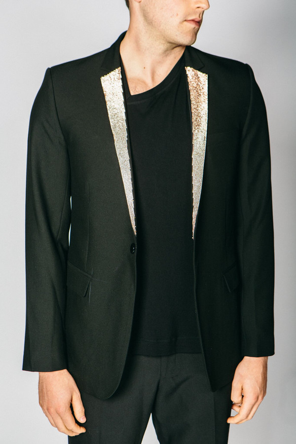 Men's Any Old Iron Rose Gold Diamanté Lapel Blazer Men's Any Old Iron Rose Gold Diamanté Lapel Blazer
