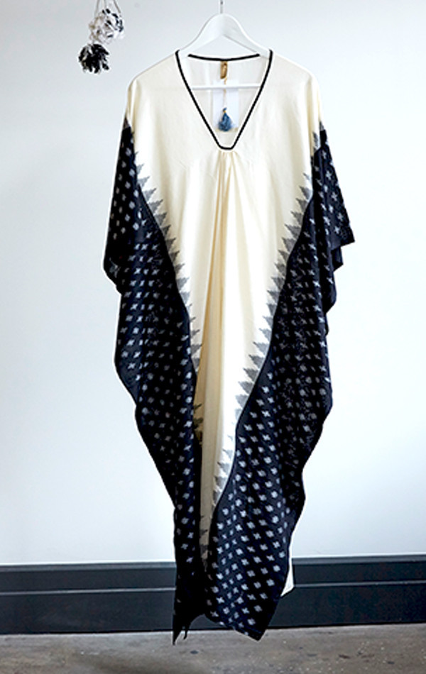 Two New York Ikat caftan with black border Two New York Ikat caftan with black border