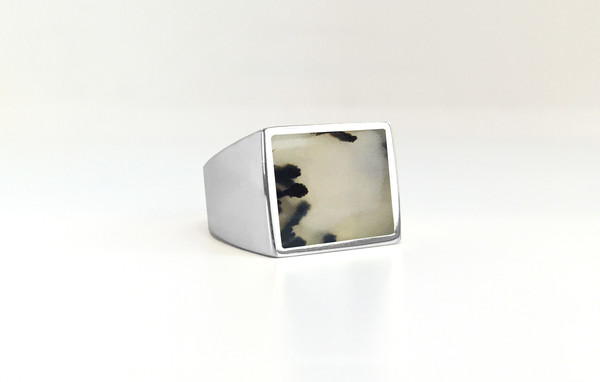 Unisex Legier Moss Agate Stone Signet Ring Unisex Legier Moss Agate Stone Signet Ring
