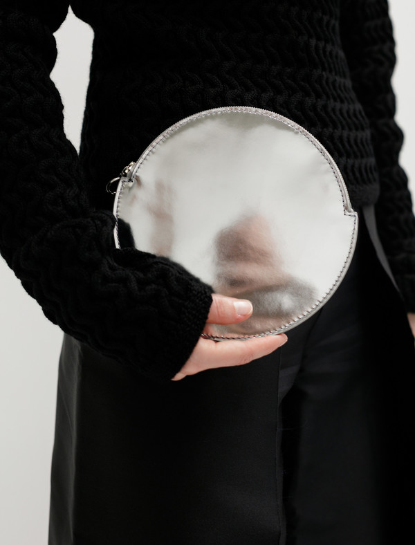 Kara Womens Circle Clutch Mirrored Silver Kara Womens Circle Clutch Mirrored Silver