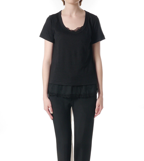 Sacai Luck Black T-Shirt with Lace Under Layer Sacai Luck Black T-Shirt with Lace Under Layer