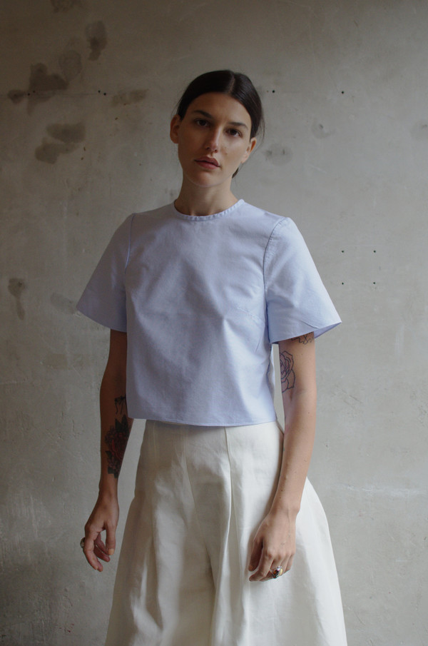 UNIFORME Zuch Woven Crop Tee (Azure Blue) UNIFORME Zuch Woven Crop Tee (Azure Blue)