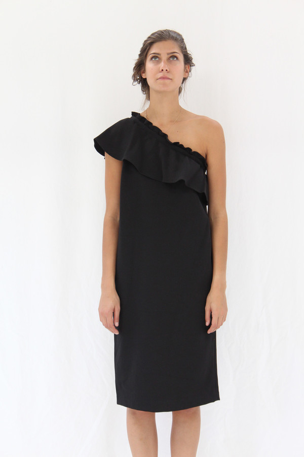 Apiece Apart Reina One Arm Ruffle Dress Black Apiece Apart Reina One Arm Ruffle Dress Black