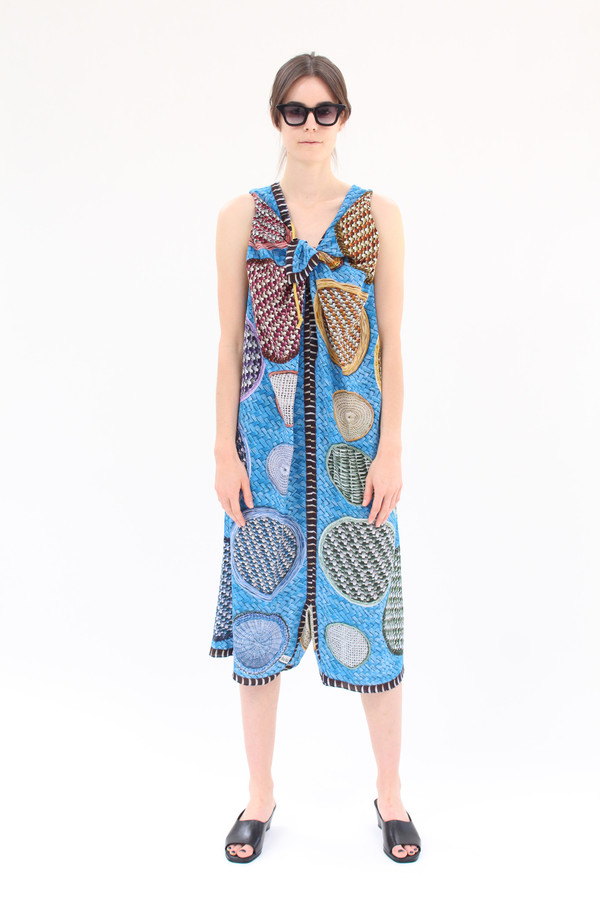 Hui Hui Silk Overall Dress Blue Basket Print Hui Hui Silk Overall Dress Blue Basket Print
