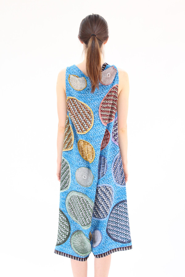 Hui Hui Silk Overall Dress Blue Basket Print Hui Hui Silk Overall Dress Blue Basket Print