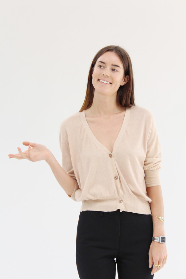 Beklina 3/4 Cotton Knit Cardigan Cashew Beklina 3/4 Cotton Knit Cardigan Cashew