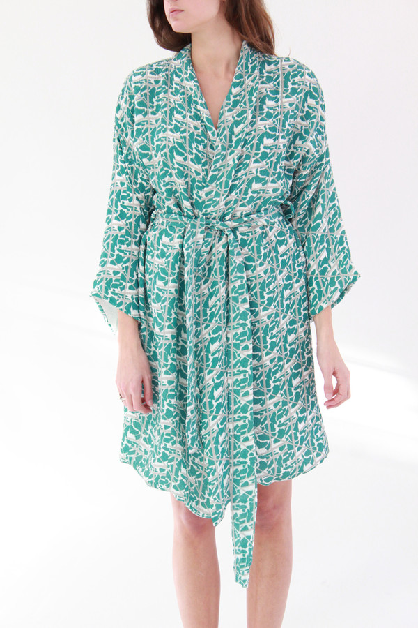 Beklina Silk Robe Collage Print Beklina Silk Robe Collage Print