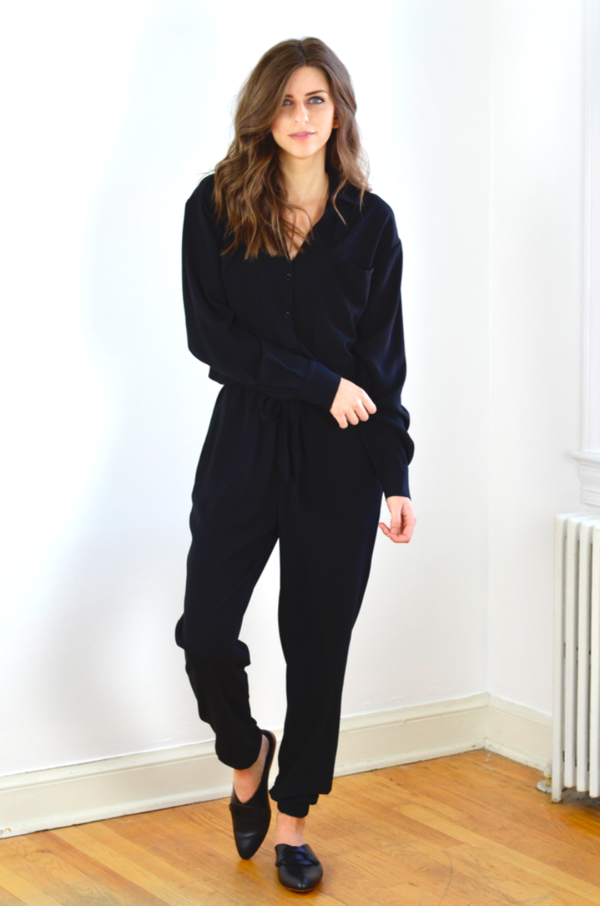 FRAME Denim Crepe Jumpsuit in Noir FRAME Denim Crepe Jumpsuit in Noir