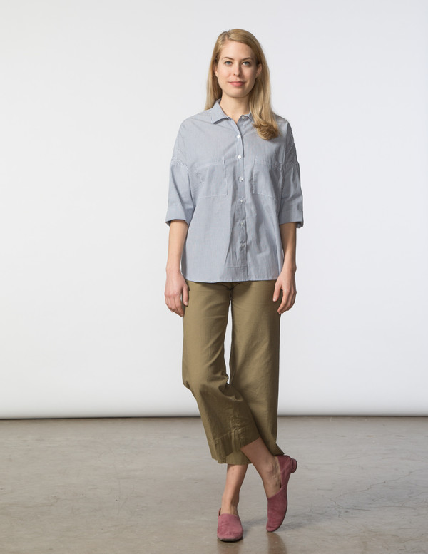 SBJ Austin Stephanie Top - Blue & White Striped Poplin SBJ Austin Stephanie Top - Blue & White Striped Poplin