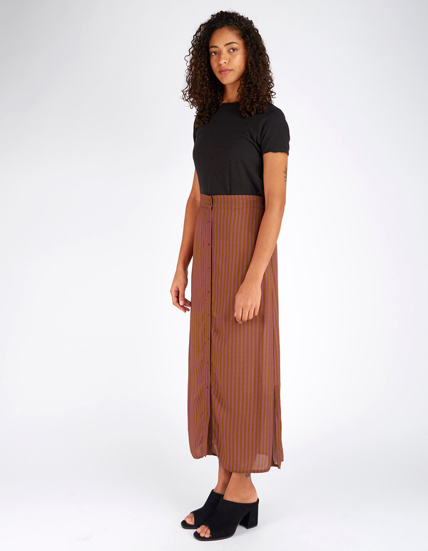 Ali Golden Button Down Skirt Copper Rust Stripe Ali Golden Button Down Skirt Copper Rust Stripe
