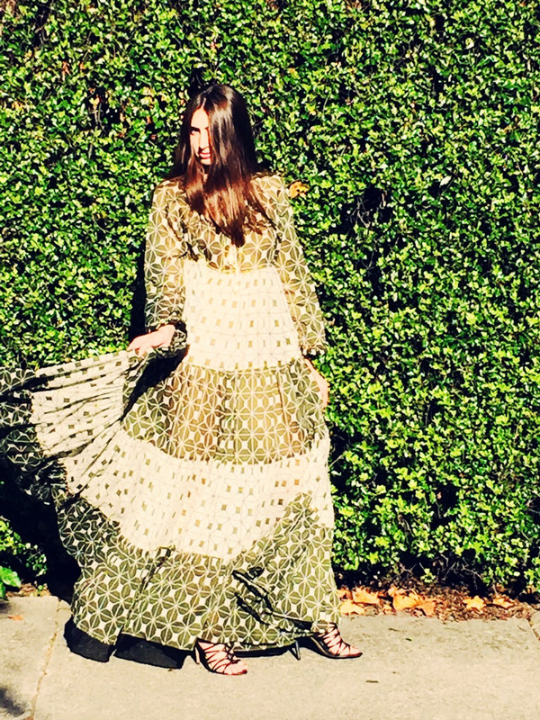 Yvonne S Sheer Maxi Hippy Dress - Khaki Green Block Yvonne S Sheer Maxi Hippy Dress - Khaki Green Block