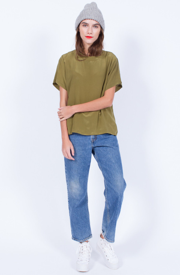 Yo Vintage! KHAKI SILK TOP Yo Vintage! KHAKI SILK TOP