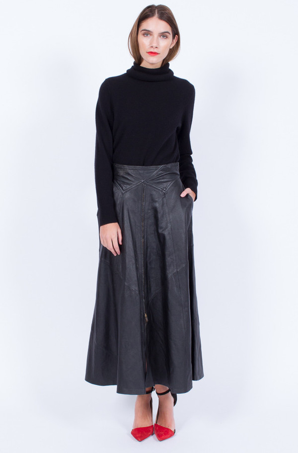 Yo Vintage! BLACK ZIPPER LEATHER SKIRT Yo Vintage! BLACK ZIPPER LEATHER SKIRT