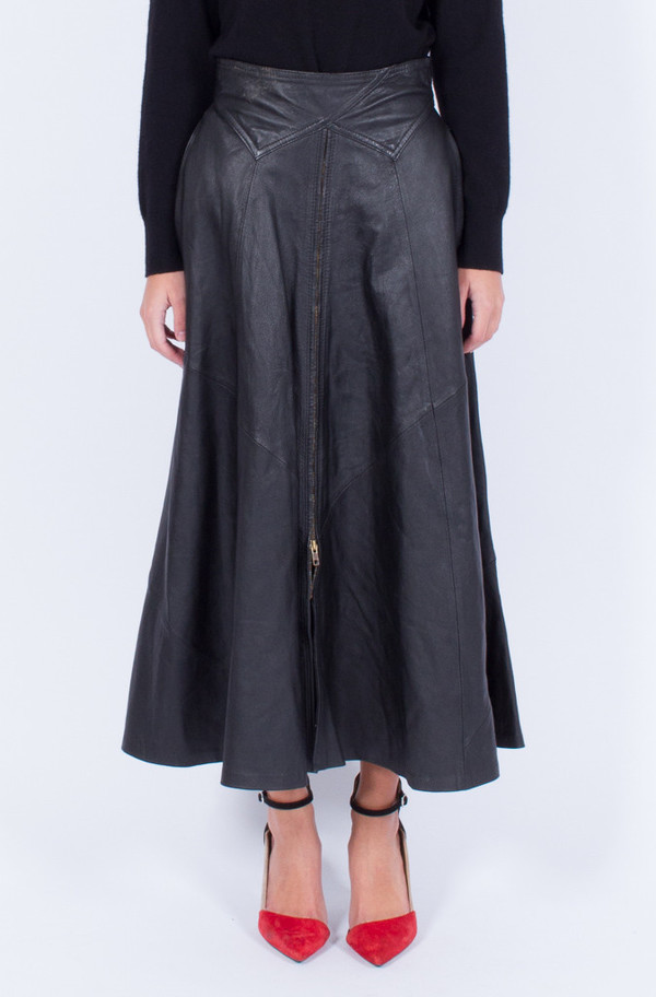 Yo Vintage! BLACK ZIPPER LEATHER SKIRT Yo Vintage! BLACK ZIPPER LEATHER SKIRT