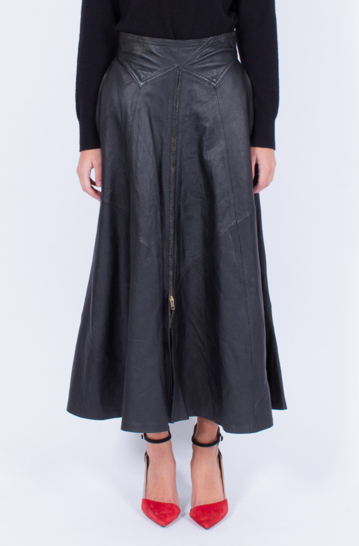 Yo Vintage! BLACK ZIPPER LEATHER SKIRT Garmentory