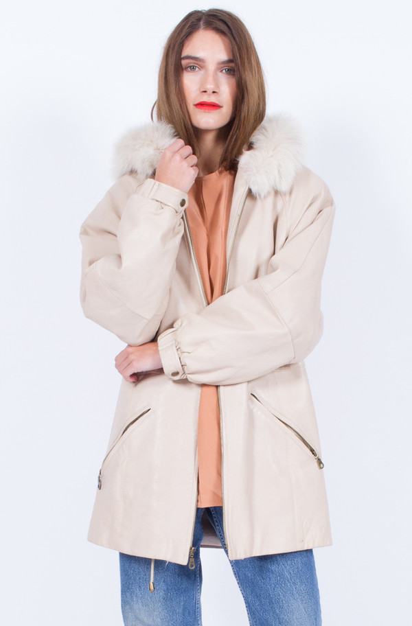 Yo Vintage! LEATHER AND FUR BLUSH JACKET Yo Vintage! LEATHER AND FUR BLUSH JACKET