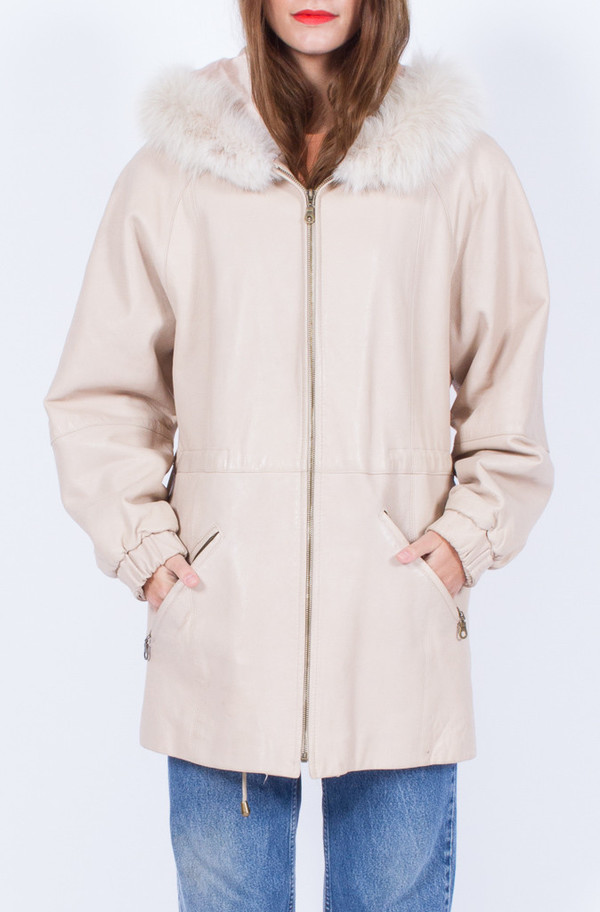 Yo Vintage! LEATHER AND FUR BLUSH JACKET Yo Vintage! LEATHER AND FUR BLUSH JACKET