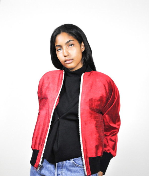 Alexa Stark Red Silk Bomber Jacket Alexa Stark Red Silk Bomber Jacket