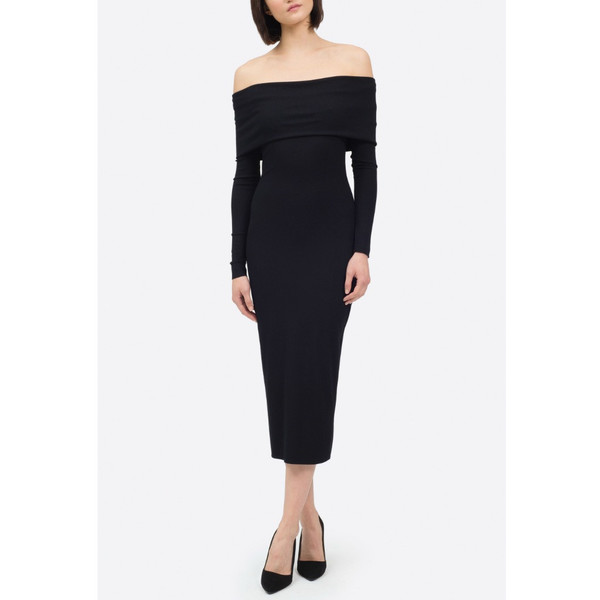 Nadia Tarr Black Rib Off The Shoulder Long Sleeve Pencil Dress Nadia Tarr Black Rib Off The Shoulder Long Sleeve Pencil Dress