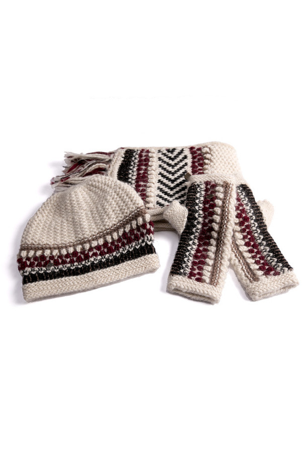 EMILIME Hola Fingerless Gloves White Burgundy EMILIME Hola Fingerless Gloves White Burgundy