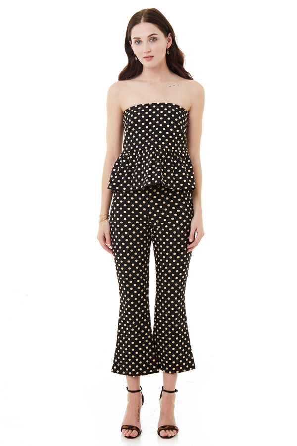Nicole Miller Nina Cropped Flare Pant Black and Gold Polka Dot Nicole Miller Nina Cropped Flare Pant Black and Gold Polka Dot
