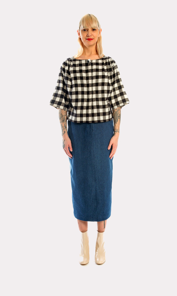 KURT LYLE Trinity Reversible Blouse in Black/White Check KURT LYLE Trinity Reversible Blouse in Black/White Check