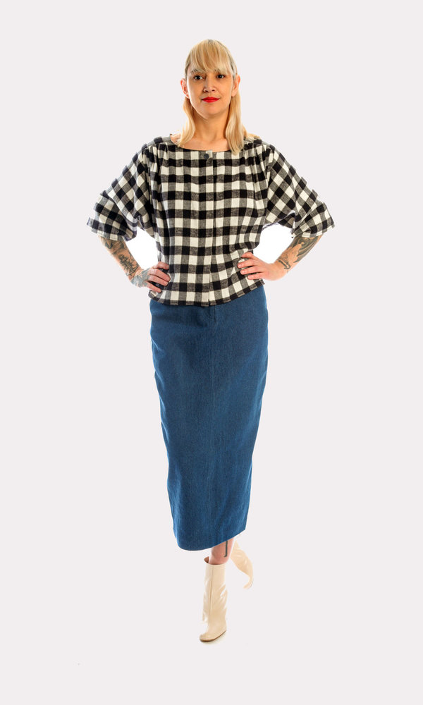 KURT LYLE Trinity Reversible Blouse in Black/White Check KURT LYLE Trinity Reversible Blouse in Black/White Check