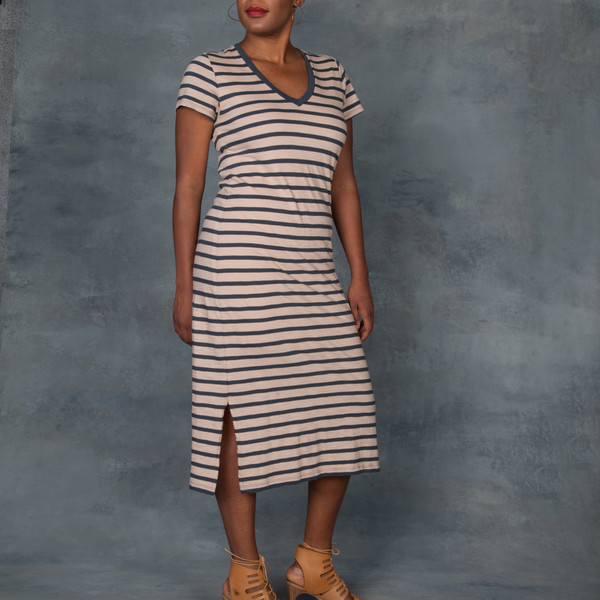 Skin Kara V Neck Maxi T-Shirt Stripped Dress Skin Kara V Neck Maxi T-Shirt Stripped Dress