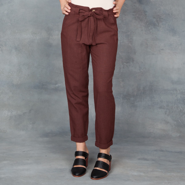 Ulla Johnson Burgundy Dune Pant in Raw Silk Ulla Johnson Burgundy Dune Pant in Raw Silk