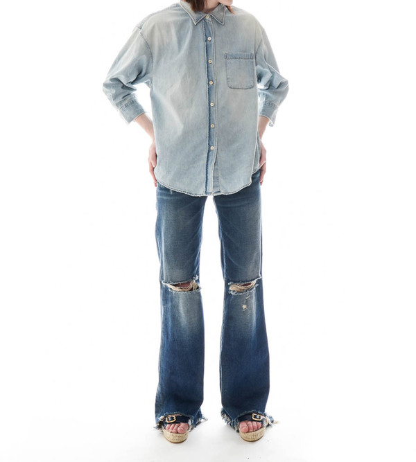 R13 Oversized Shirt with Cropped Sleeves R13 Oversized Shirt with Cropped Sleeves