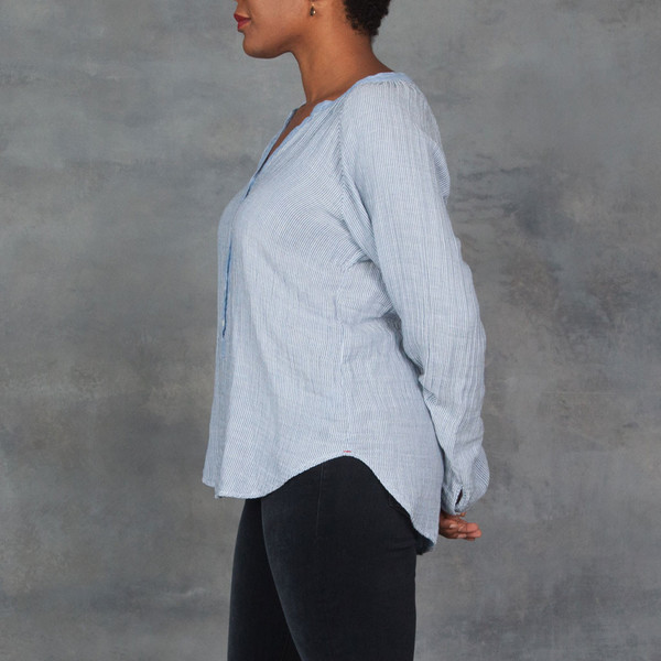 Xirena Dual Striped Gauze Hemmingway Henley in Mercury Xirena Dual Striped Gauze Hemmingway Henley in Mercury