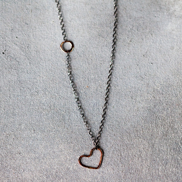 Melissa Joy Manning Heart Pendant Mixed Silver Gold Heart Necklace Melissa Joy Manning Heart Pendant Mixed Silver Gold Heart Necklace