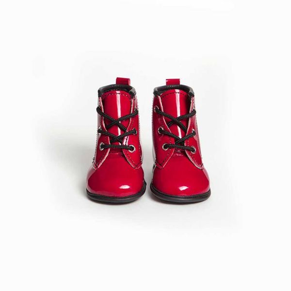 Little Lulu's Red Ruby Patent Tall Boots with Black Trim Little Lulu's Red Ruby Patent Tall Boots with Black Trim