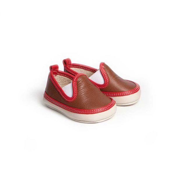 Little Lulu's Brown and Red Dexter Slip On Trainers Little Lulu's Brown and Red Dexter Slip On Trainers