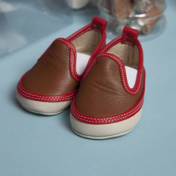 Little Lulu's Brown and Red Dexter Slip On Trainers Little Lulu's Brown and Red Dexter Slip On Trainers