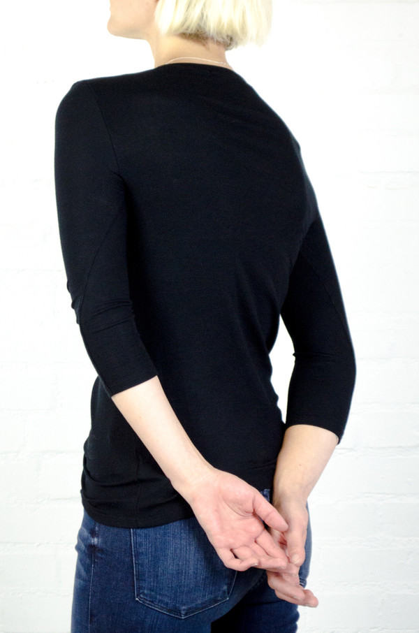 ATM Anthony Thomas Melillo ATM Black 3/4 Sleeve Ballet Neck Rib Top ATM Anthony Thomas Melillo ATM Black 3/4 Sleeve Ballet Neck Rib Top