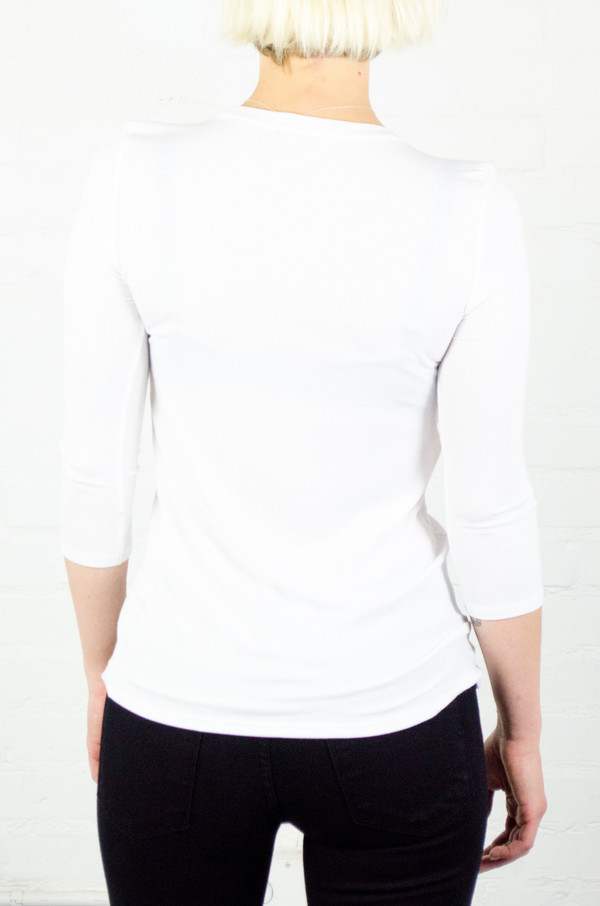 ATM Anthony Thomas Melillo ATM White 3/4 Sleeve Ballet Neck Rib Top ATM Anthony Thomas Melillo ATM White 3/4 Sleeve Ballet Neck Rib Top