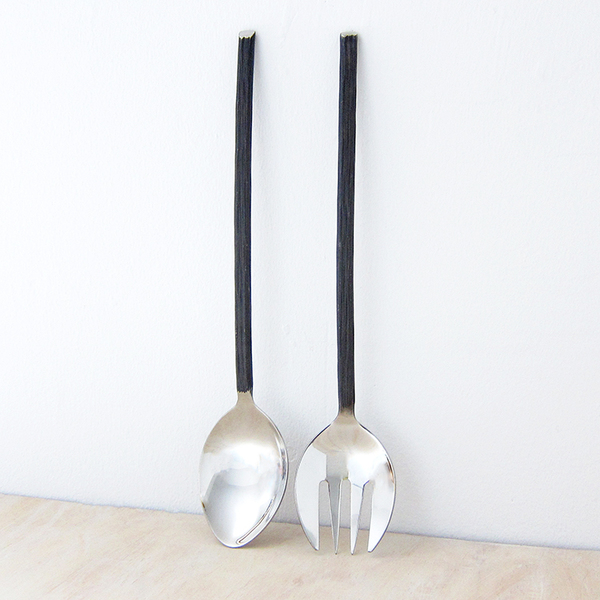 bark-handled salad servers bark-handled salad servers