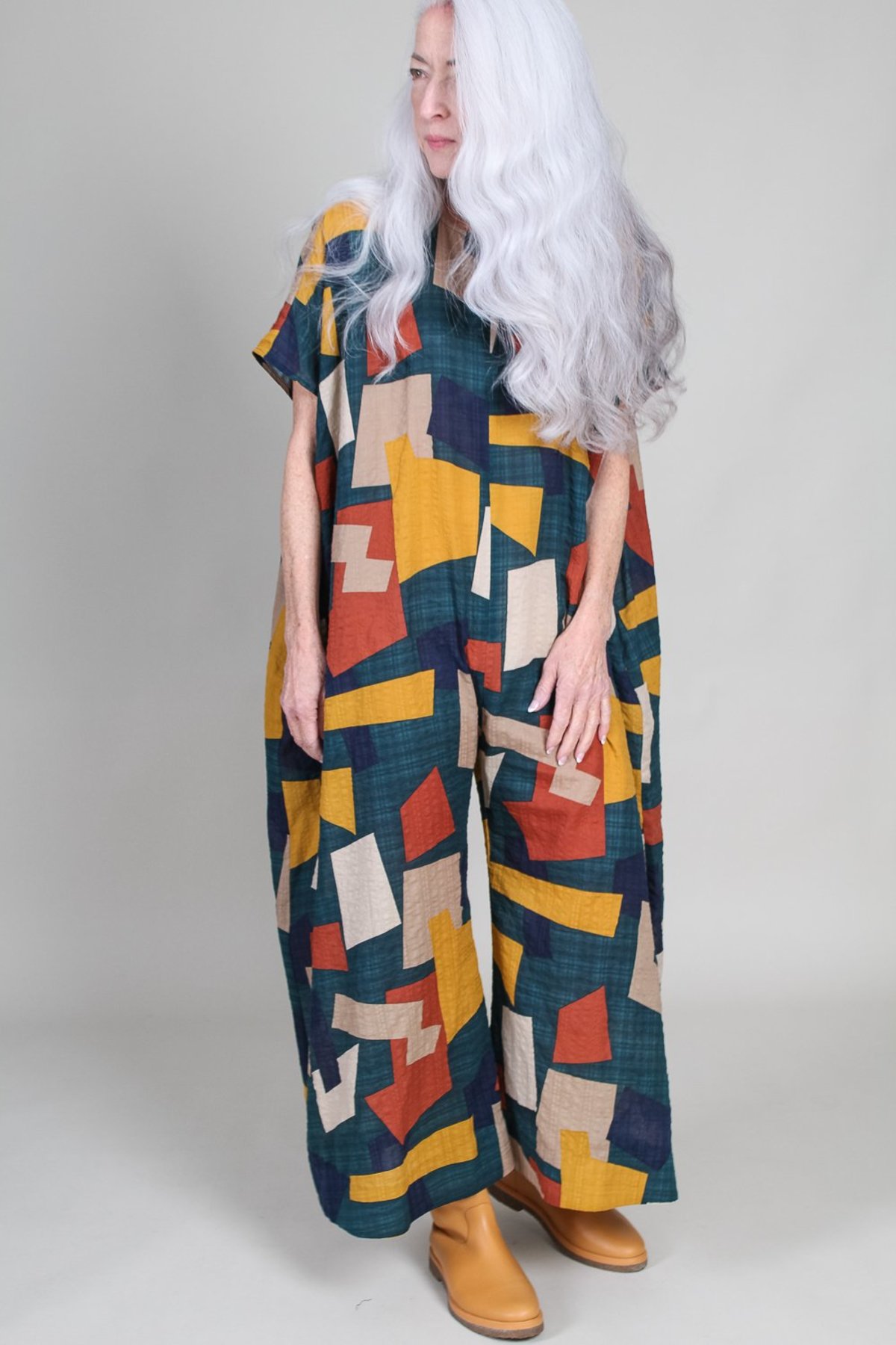 GREI. Box Jumpsuit Teal/Multi Garmentory