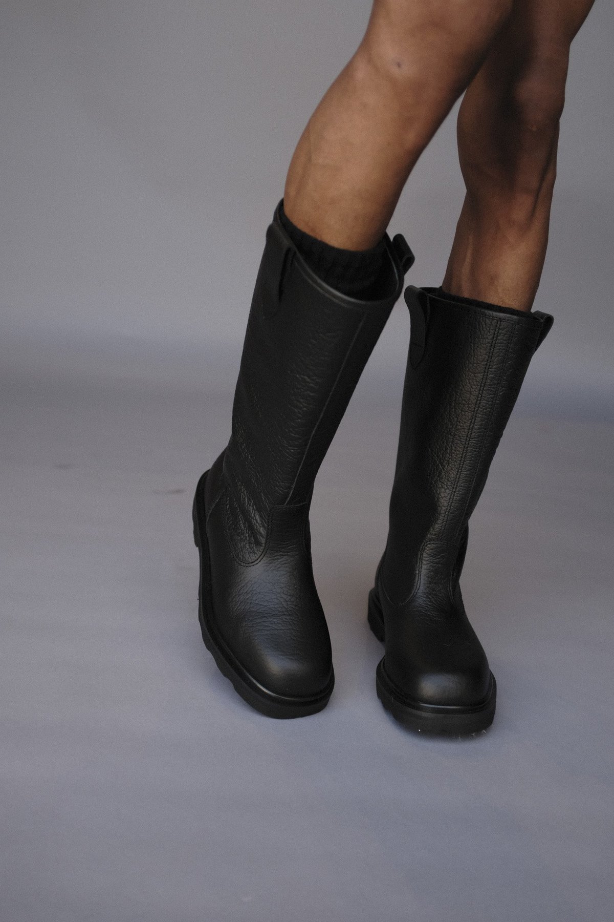 black leather engineer boots