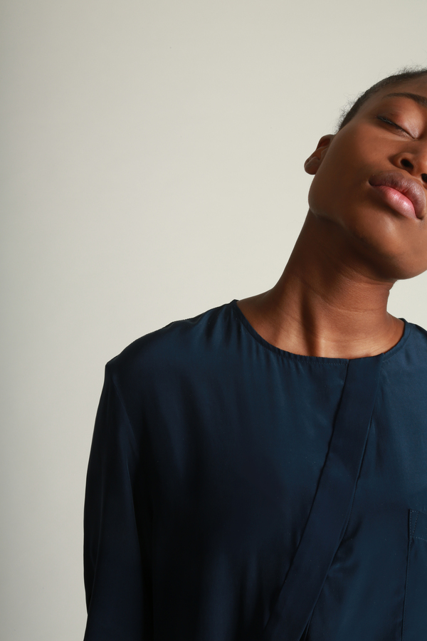 Vincetta Navy Asymmetrical Placket Shirt Vincetta Navy Asymmetrical Placket Shirt